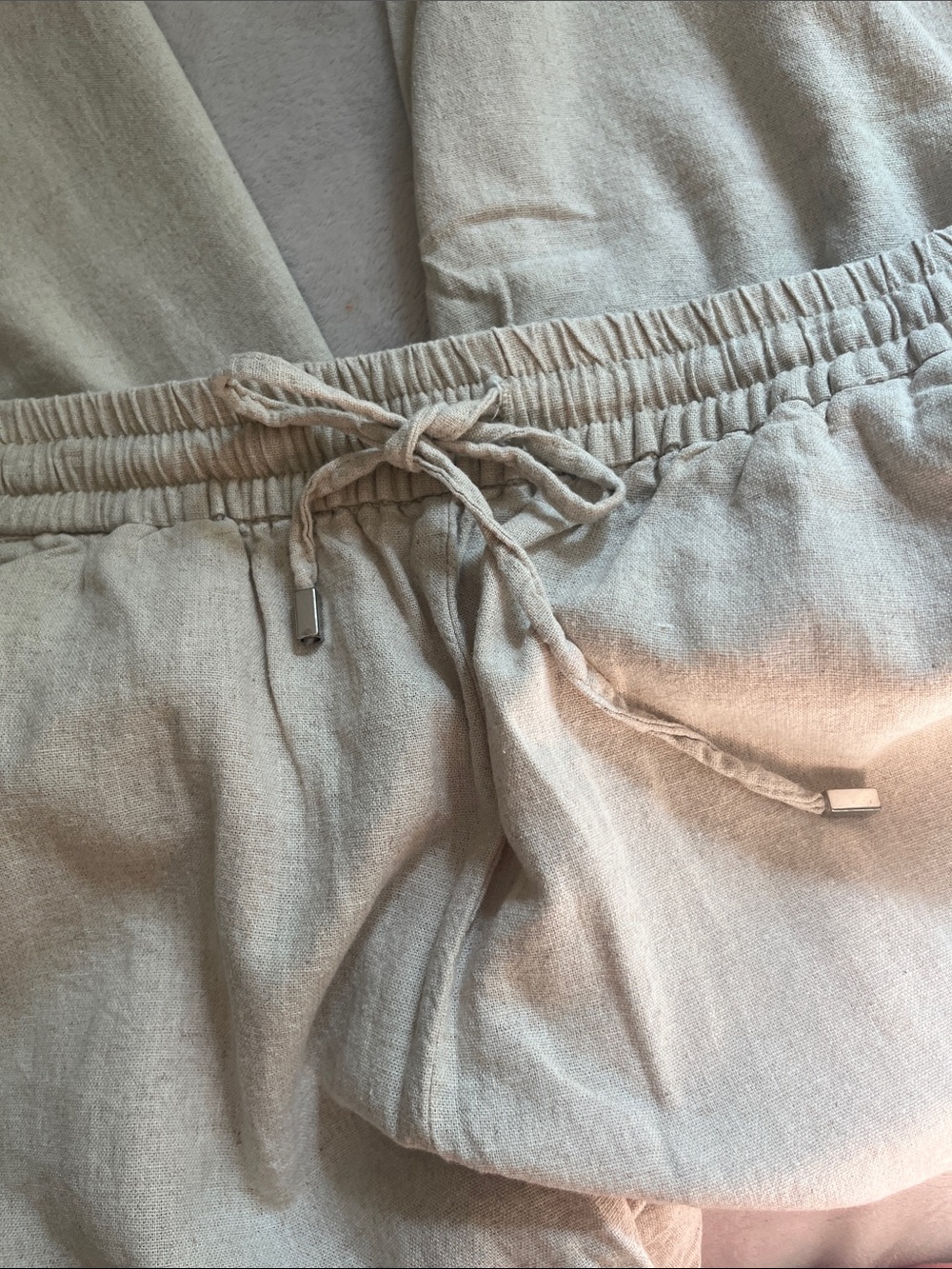Zara Wide Leg Drawstring Pants in Light Beige linen blend XS - Picture 5 of 7